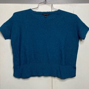 EILEEN FISHER Tencel Merino Wool Cap Sleeve Boxy fit crop Sweater medium Teal